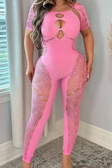 Cutout Halter Neck Pink Bodystocking