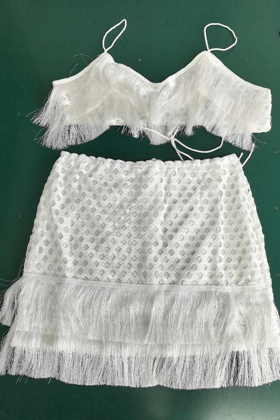White Fringe Two-Piece Set
