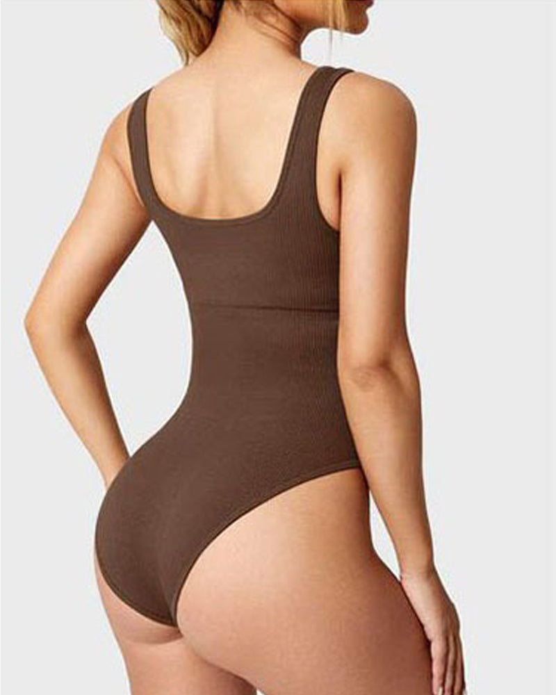 Women's Bodysuits Sexy Ribbed Square Neck Sleeveless Tank Tops Bodysuits