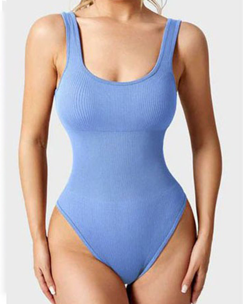Women's Bodysuits Sexy Ribbed Square Neck Sleeveless Tank Tops Bodysuits