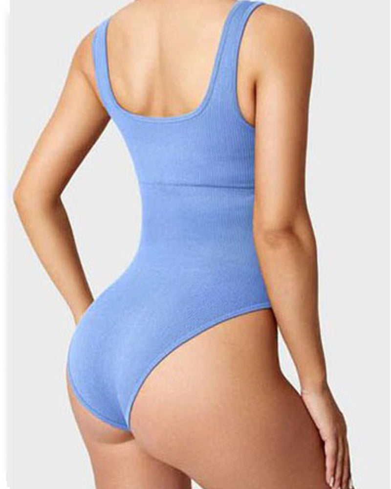 Women's Bodysuits Sexy Ribbed Square Neck Sleeveless Tank Tops Bodysuits