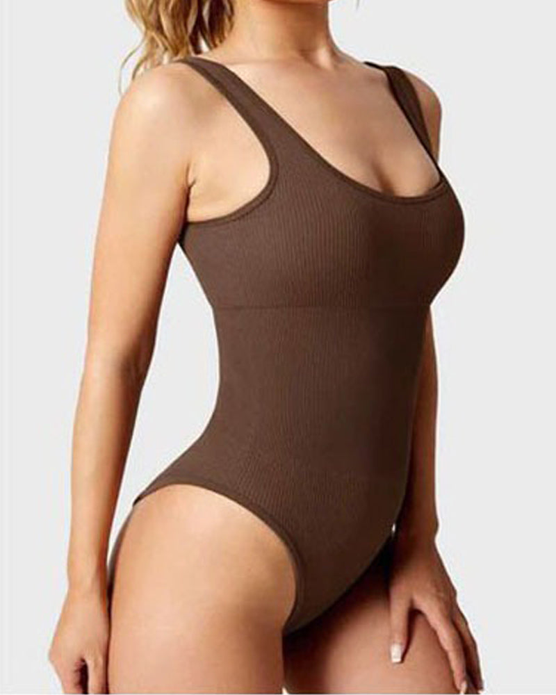 Women's Bodysuits Sexy Ribbed Square Neck Sleeveless Tank Tops Bodysuits
