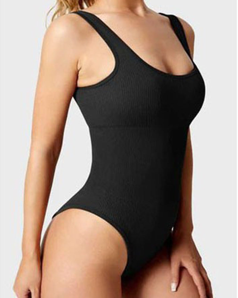 Women's Bodysuits Sexy Ribbed Square Neck Sleeveless Tank Tops Bodysuits
