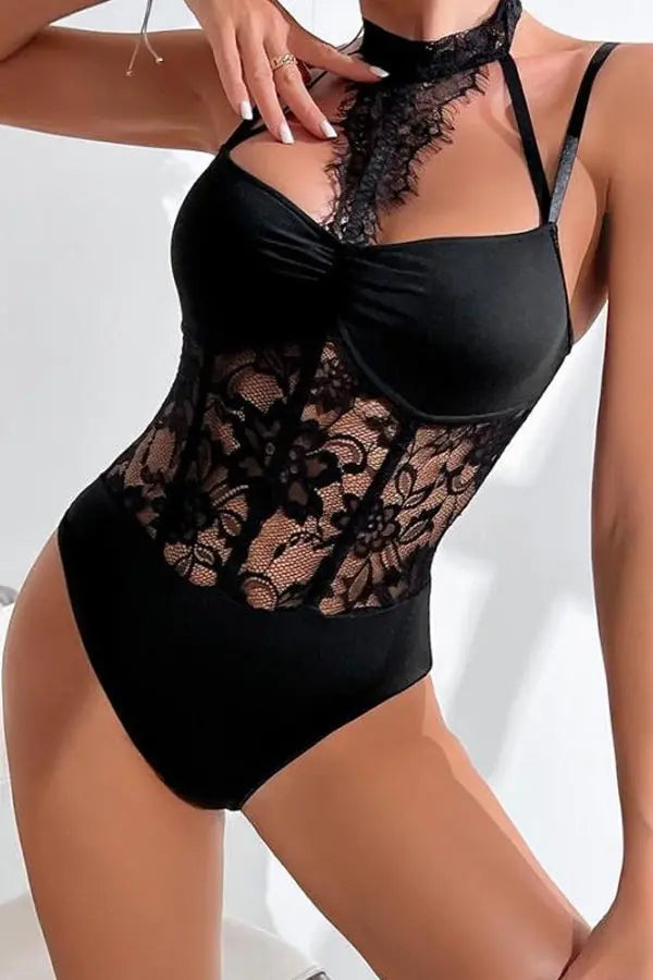 Black Lace Halter Teddy