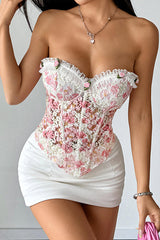 Pink Floral Lace Corset Top