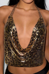 Gold Sequin Halter Crop Top