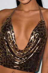 Gold Sequin Halter Crop Top