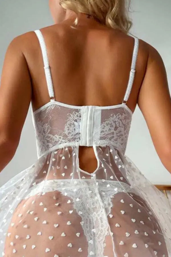 White Enchanting Heart and Lace Babydoll