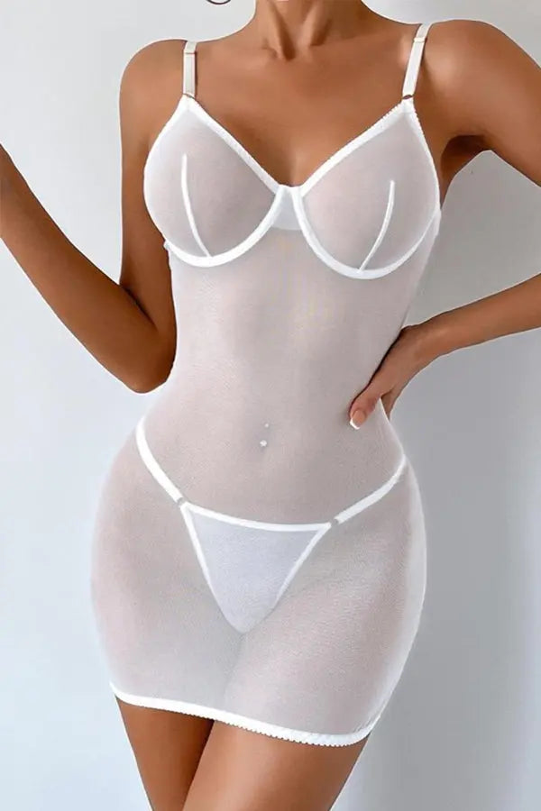 White Sheer Lace-Up Back Chemise