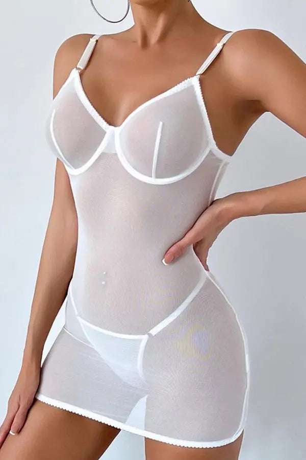 White Sheer Lace-Up Back Chemise