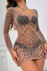 Nude and Leopard Print Stretch Stocking Dress