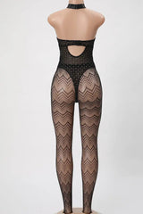 Black flocked diamond teddy with fishnet