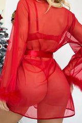 Red Heart Lace Bra, Panty and Robe Set