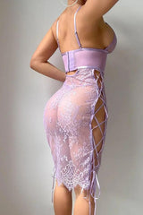 Elegant Lavender Lace Lingerie Gown