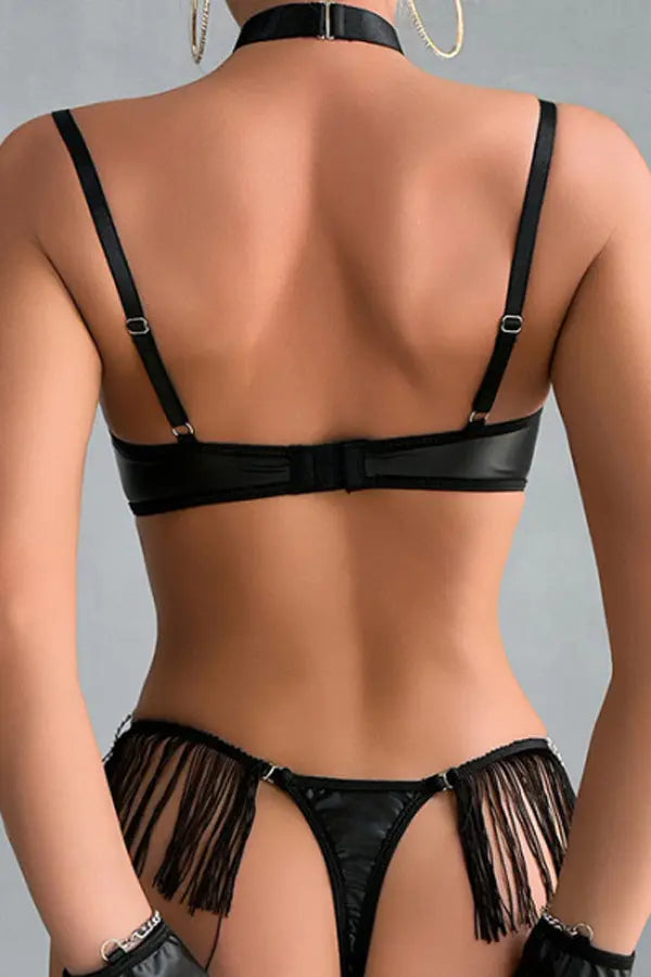 Daring Faux Leather and Fringe Teddy