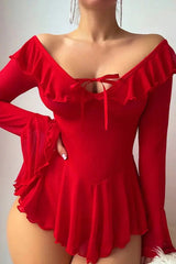 Red Romantic Off-Shoulder Babydoll