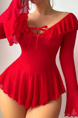 Red Romantic Off-Shoulder Babydoll