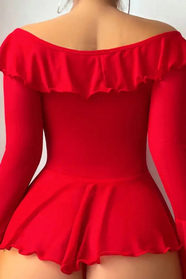 Red Romantic Off-Shoulder Babydoll