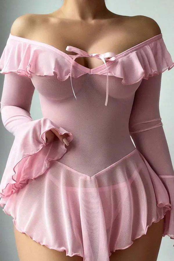 Pink Romantic Off-Shoulder Babydoll