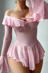 Pink Romantic Off-Shoulder Babydoll