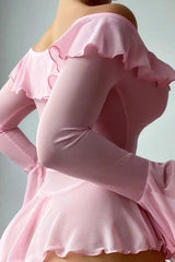 Pink Romantic Off-Shoulder Babydoll