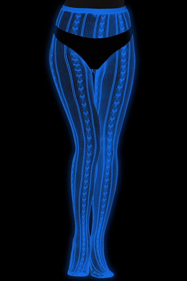 Glow-in-the-Dark Heart Fishnet Tights UV Reactive