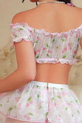 Cheeky Cherry Off-Shoulder Mesh Lingerie Set