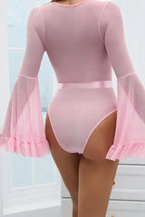 Romantic Pink Lace Mesh Bodysuit
