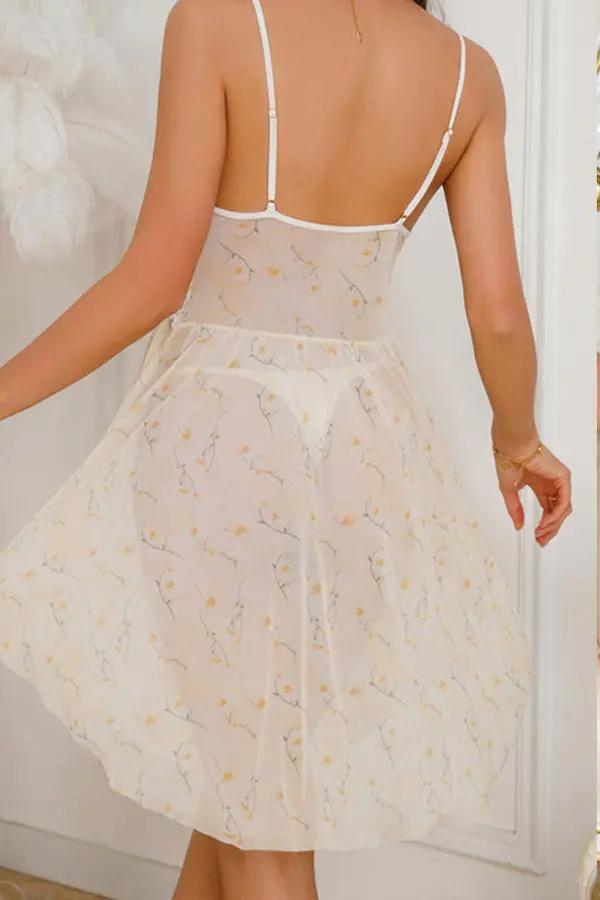 Heart Lace and Floral Mesh Nightgown