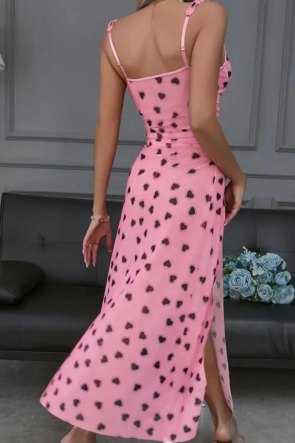 Sweetheart Pink Mesh Heart-Print Lingerie Dress