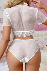 Sheer Polka Dot Mesh Lingerie Set