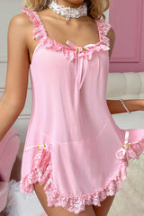 Pink Satin Babydoll Lingerie Set