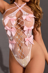 Sexy Pink Fishnet Bodysuit Lingerie