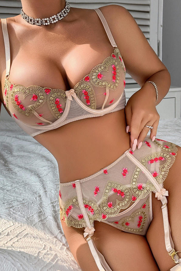 Sexy Sheer Embroidered Bra Set
