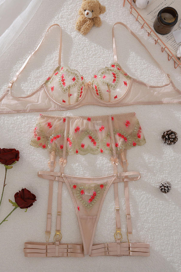 Sexy Sheer Embroidered Bra Set