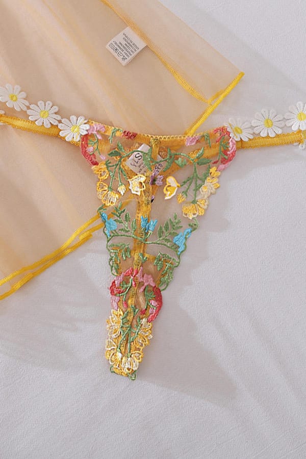 Floral Embroidered Sheer Mesh Babydoll