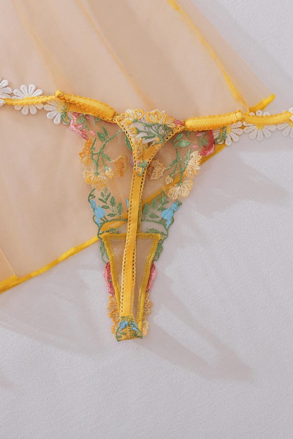 Floral Embroidered Sheer Mesh Babydoll