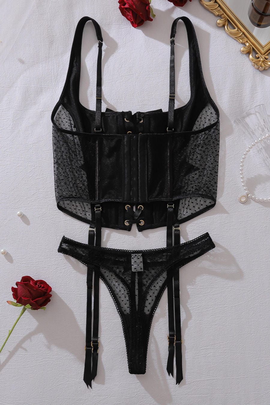 Sexy Black Lace Corset Lingerie Set