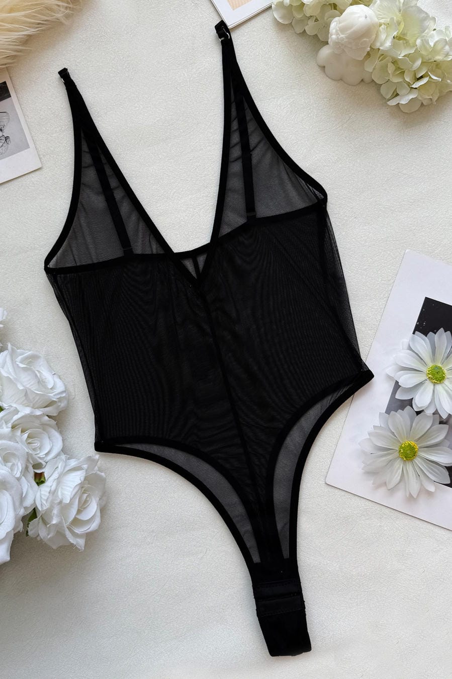 Sheer Black Mesh Bodysuit Teddy