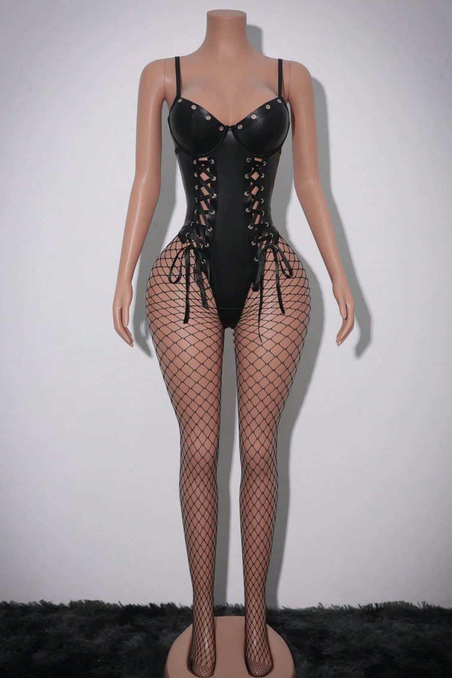 Black Lace-Up Corset Bodysuit