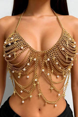 Gold Pearl Chainmail Body Harness Top