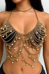 Gold Pearl Chainmail Body Harness Top