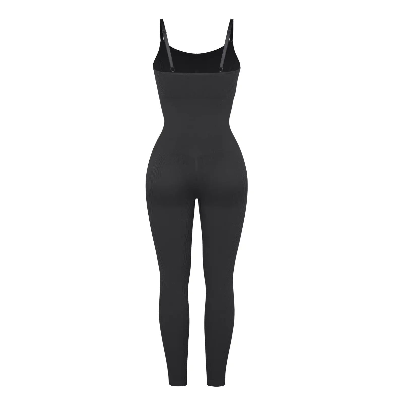 Chic Black Ribbed Shaping Full Jumpsuit