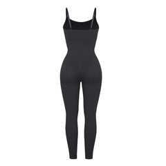 Chic Black Ribbed Shaping Full Jumpsuit