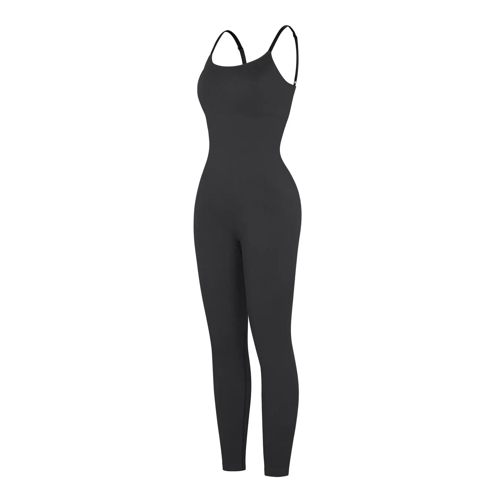Chic Black Ribbed Shaping Full Jumpsuit
