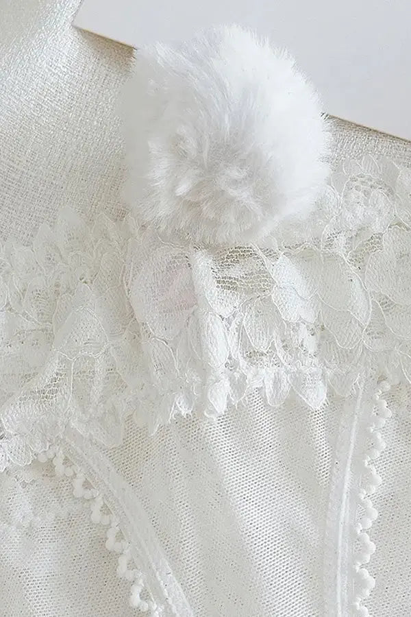 White Bunny Tail Lace Thong