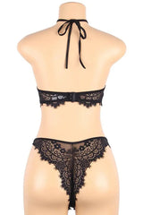 Floral Black Eyelash Lace Lingerie Bra Set