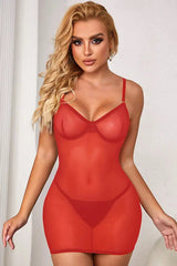 Red Sexy Mesh Strappy Lingerie with a Lace-Up Back