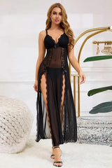 Black Sheer Lace Maxi Lingerie Dress