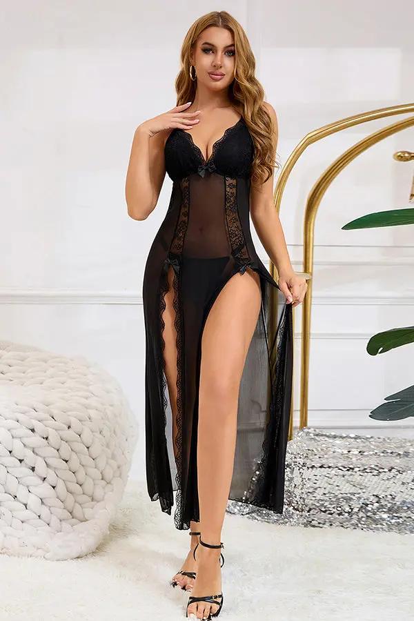 Black Sheer Lace Maxi Lingerie Dress